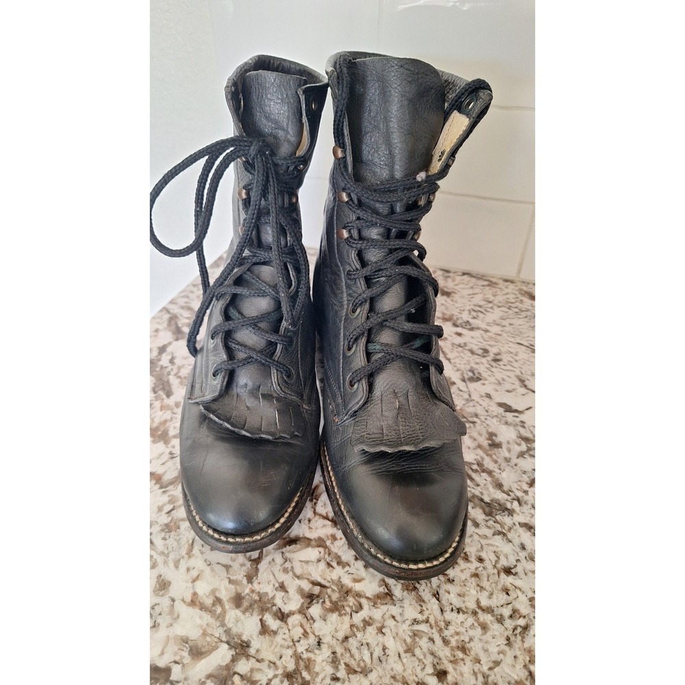 Oak Tree Farms Pueblo Black Pebbled Leather Kiltie Lace Up Boots Mens 7 M Mexico